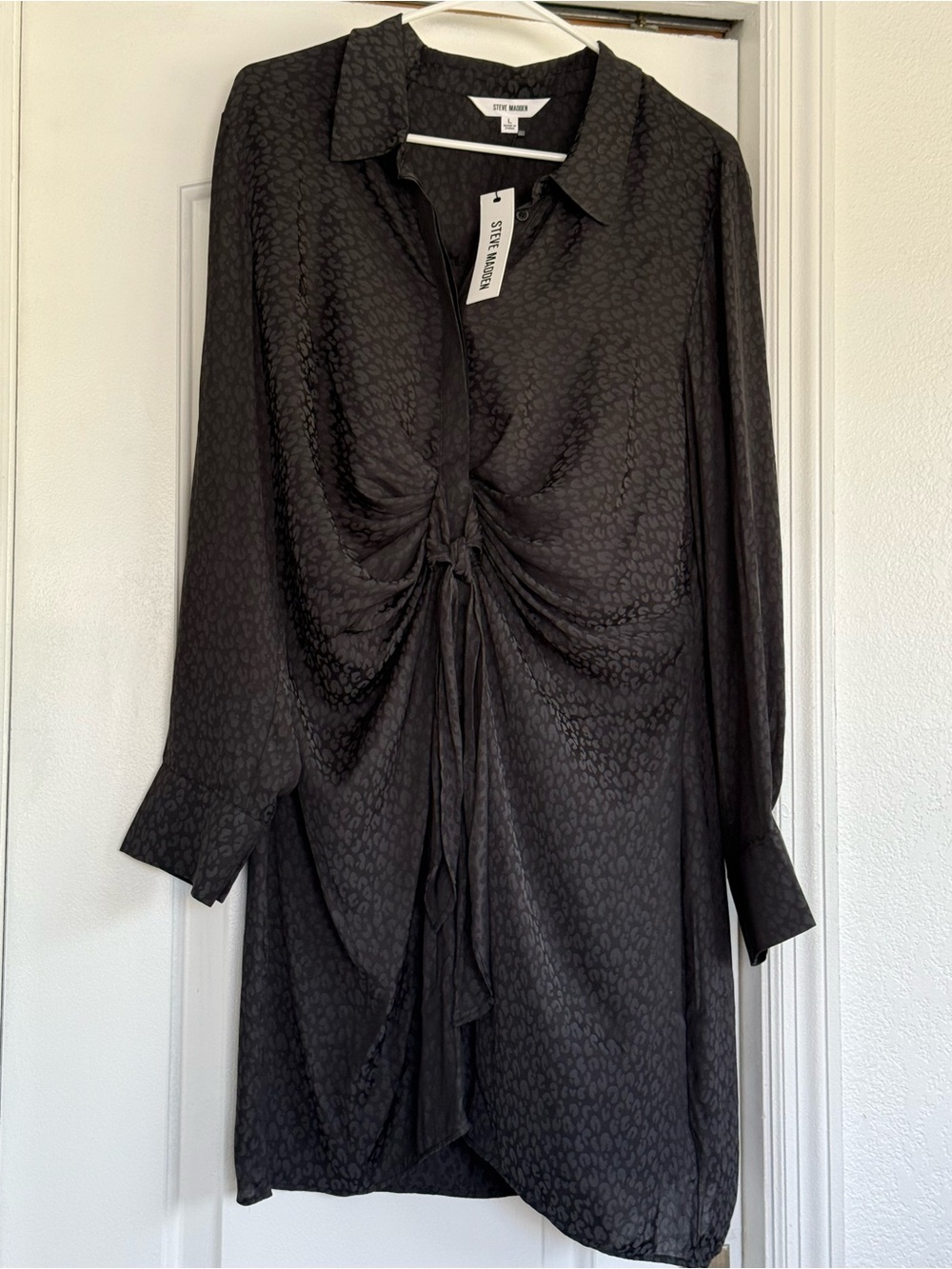 Steve Madden Black Ruched Tie-Front Midi Dress